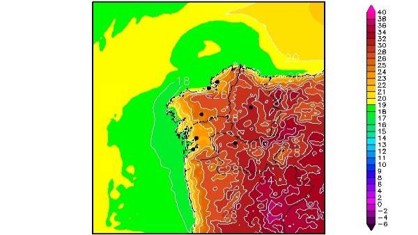 Mapa de temperaturas a las 12,00 horas del 5 de agosto Mapa de temperaturas a las 12,00 horas del 5 de agosto
