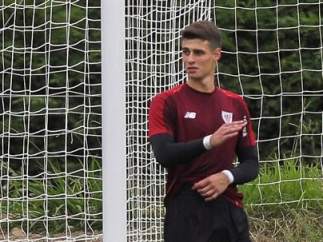 Kepa, en un entrenamiento con el Athletic Club.