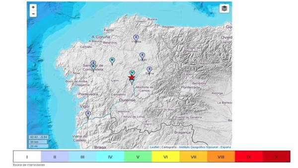 Zona del seísmo registrado en Galicia Zona del seísmo registrado en Galicia