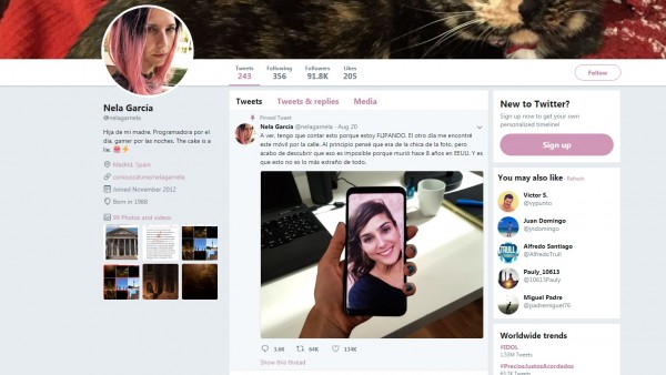 Perfil de Nela García. Perfil de Nela García.