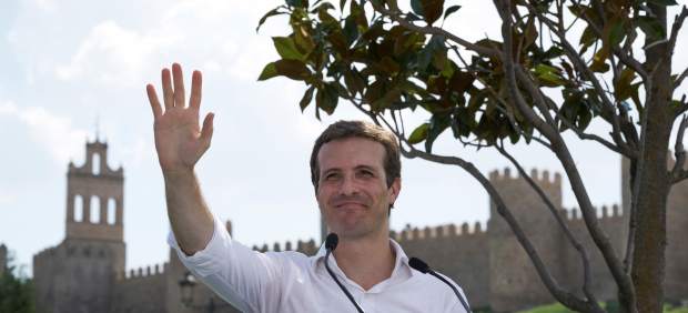 El presidente del PP, Pablo Casado, en un acto de partido en Ávila