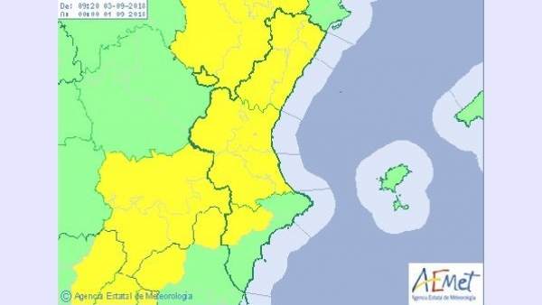 L'avís groc per pluges s'amplia a tota la província de Castelló i València i interior nord d'Alacant L'avís groc per pluges s'amplia a tota la província de Castelló i València i interior nord d'Alacant
