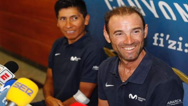Alejandro Valverde y Nairo Quintana en rueda de prensa Alejandro Valverde y Nairo Quintana en rueda de prensa