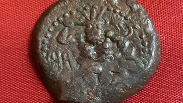 El anverso de la moneda encontrada en el poblado ibérico de Ca n'Oliver El anverso de la moneda encontrada en el poblado ibérico de Ca n'Oliver