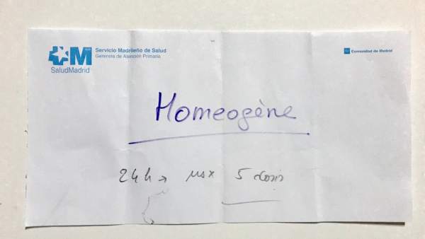 Receta de un producto homeopático Receta de un producto homeopático