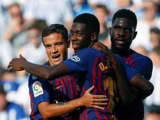 Dembélé, Coutinho y Umtiti.