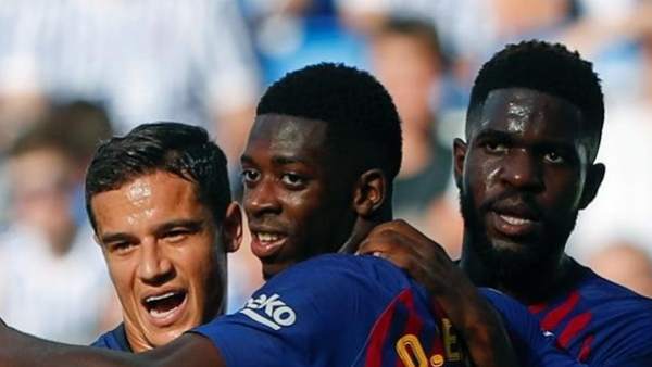 Dembélé, Coutinho y Umtiti. Dembélé, Coutinho y Umtiti.