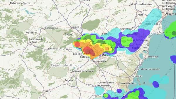 Mapa de tormenta en Murcia Mapa de tormenta en Murcia