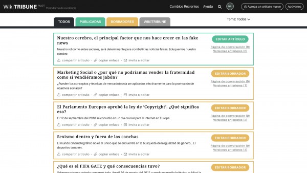 Página de WikiTribune en español. Página de WikiTribune en español.