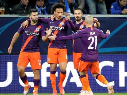 El Manchester City celebra un gol frente al Hoffenheim.