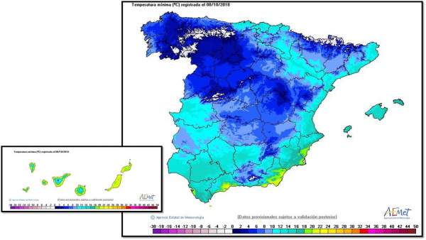 Cuadro descriptivo de las temperaturas de este lunes día 8 Cuadro descriptivo de las temperaturas de este lunes día 8