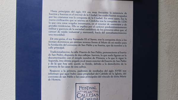 Cartel explicativo en la Calleja del Huerto de San Pablo Cartel explicativo en la Calleja del Huerto de San Pablo