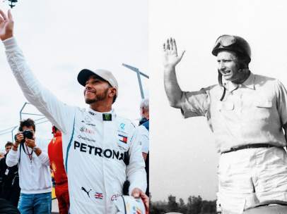 Lewis Hamilton y Juan Manuel Fangio