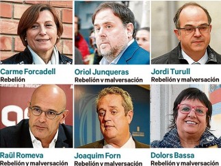 Las penas que pide la Fiscalía para los acusados en el juicio del procés.