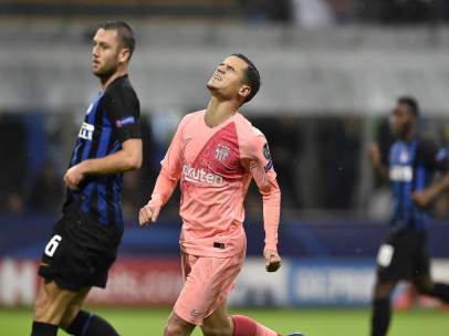 Coutinho en un lance del Inter - FC Barcelona