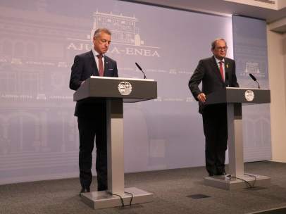 El lehendakari vasco, Iñigo Urkullu, y el president de la Generalitat, Quim Torra, en el palacio de Ajuria Enea.