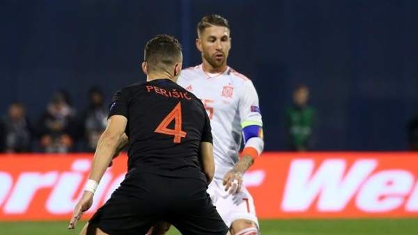 Sergio Ramos, en el partido entre Croacia y España. Sergio Ramos, en el partido entre Croacia y España.
