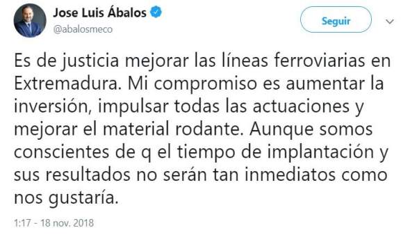 Tuit de Abalos sobre el tren Tuit de Abalos sobre el tren