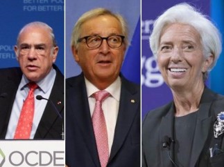 Gurría (OCDE), Juncker (CE) y Largade (FMI).