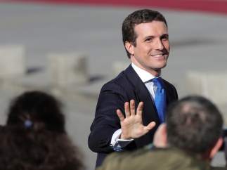 El líder del PP, Pablo Casado, a su llegada al Congreso para el acto solemne conmemorativo del 40 aniversario de la Constitución