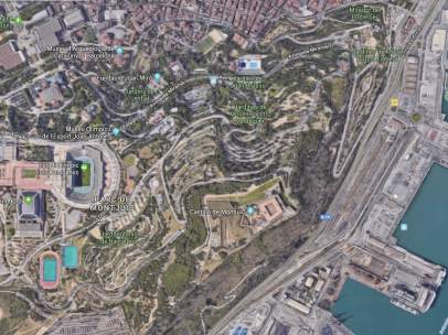 Vista de Google Maps de la montaña de Montjuïc de Barcelona.