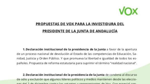 Propuestas de Vox Propuestas de Vox