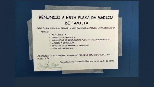 Renuncia a la plaza de un médico. 11-1-2019 Renuncia a la plaza de un médico. 11-1-2019