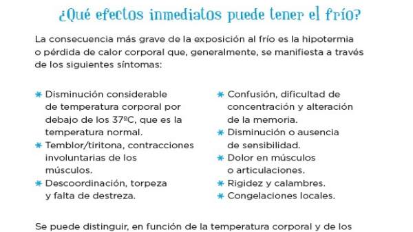 Efectos inmediatos del frío Efectos inmediatos del frío