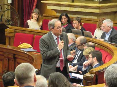 El Presidente de la Generalitat, Quim Torra, en el pleno del Parlament.