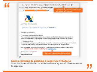 Correo electrónico fraudulento que suplanta la identidad de la Agencia Tributaria.