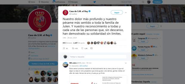 Mensaje de condolencia de la Casa del Rey por Julen