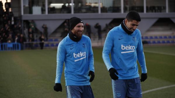 Leo Messi Luis Suárez Barcelona entrenamiento Leo Messi Luis Suárez Barcelona entrenamiento