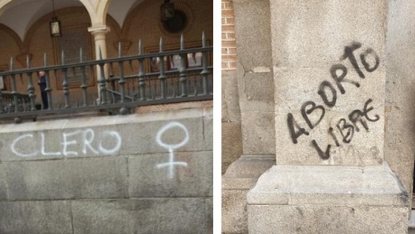 Realizan este viernes pintadas ofensivas en varias parroquias de Madrid Realizan este viernes pintadas ofensivas en varias parroquias de Madrid