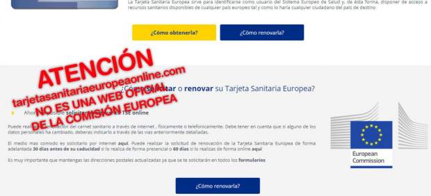 Imagen creada por Facua para alertar de la página web falsa de la Comisión Europea.