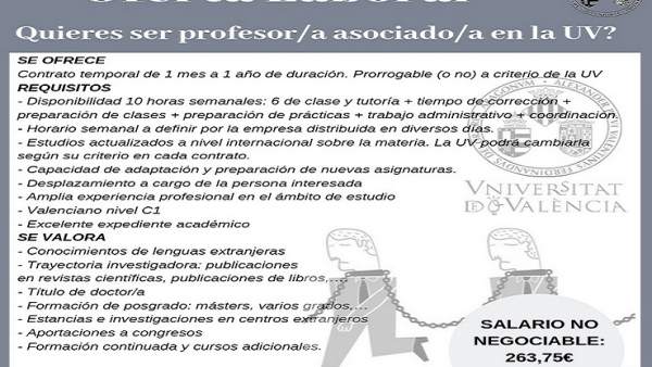Profesores asociados de la UV lanzan una campaña en redes con anuncios simulados Profesores asociados de la UV lanzan una campaña en redes con anuncios simulados