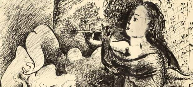 "Joueuse de flûte et nu couché"