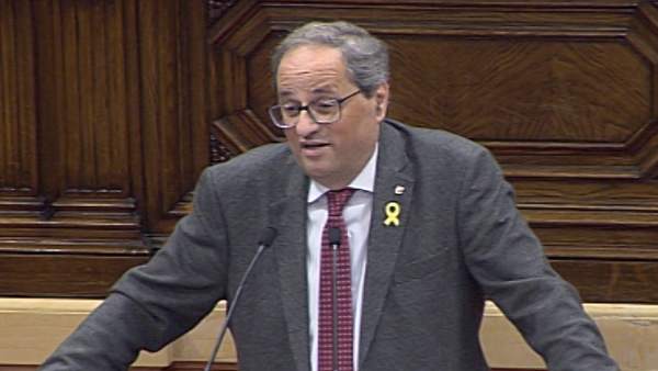 Quim Torra en el pleno del Parlament. Quim Torra en el pleno del Parlament.