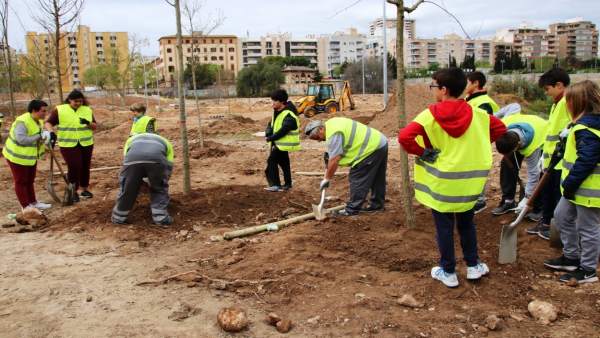 Alumnos de secundaria plantan los primeros árboles del bosque urbano del canódro Alumnos de secundaria plantan los primeros árboles del bosque urbano del canódro