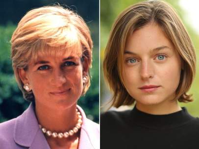 Diana de Gales y Emma Corrin