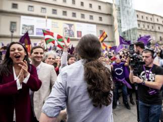 Iglesias, en su primer mitin tras la baja de paternidad, en marzo.