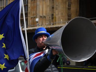 Un manifestante británico a favor de mantenerse en la Unión Europea