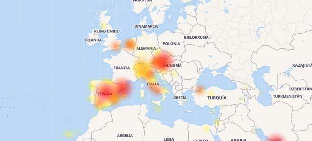 Mapa de caídas de Whatsapp, Facebook e Instagram a nivel mundial