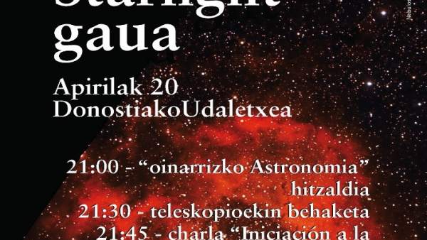 San Sebastián se sumará a La noche internacional en defensa de la luz de las estrellas desde la terraza del Ayuntamiento San Sebastián se sumará a La noche internacional en defensa de la luz de las estrellas desde la terraza del Ayuntamiento