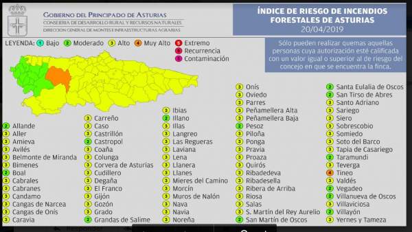 El concejo de Tineo estará este sábado en riesgo 'muy alto' de sufrir incendios forestales El concejo de Tineo estará este sábado en riesgo 'muy alto' de sufrir incendios forestales