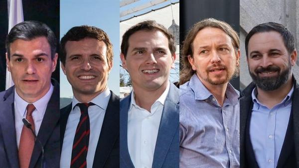 Montaje de los cinco líderes políticos Montaje de los cinco líderes políticos