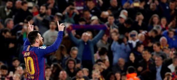 Messi celebra el gol de la victoria ante el Levante