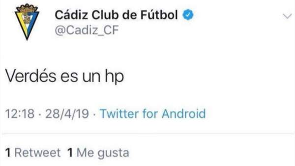 El tuit del Cádiz a Verdés El tuit del Cádiz a Verdés