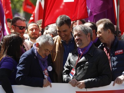 Pedro Sánchez, en la manifestación del Día Internacional de Trabajo de 2018.