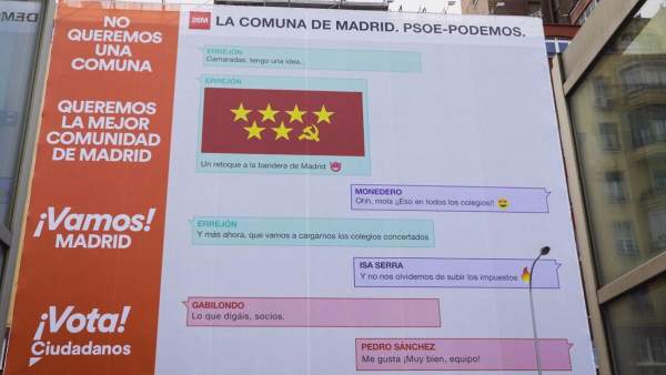 Cartel electoral de Ciudadanos, cerca del intercambiador de Avenida de América (Madrid). Cartel electoral de Ciudadanos, cerca del intercambiador de Avenida de América (Madrid).