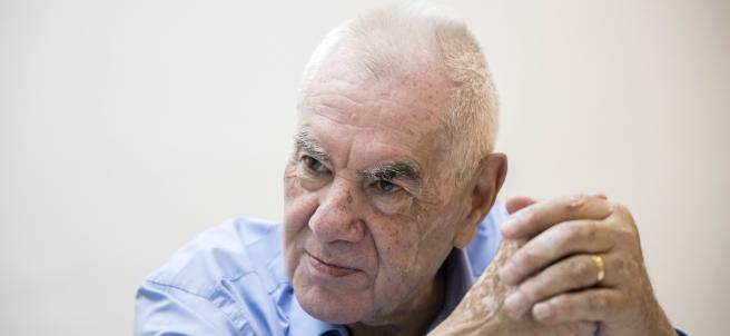 El candidato de ERC a la Alcaldía de Barcelona, Ernest Maragall, en un momento de la entrevista a 20minutos.